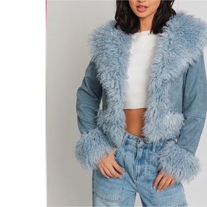 NWT Le Lis Blue faux fur cropped jacket size S